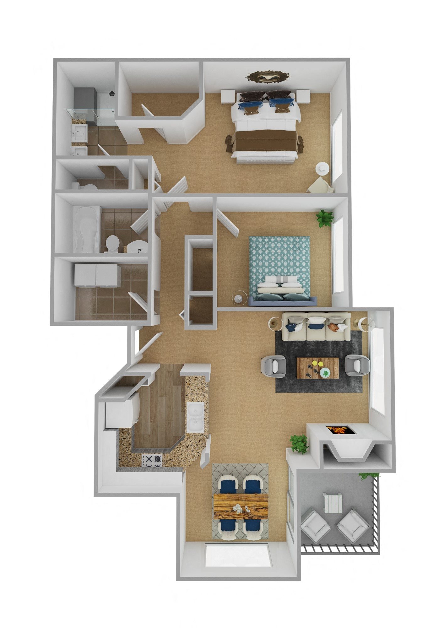 Keelers Corner Apartments Birch C 3D Floor Plan Keelers Corner Apartments Birch C 3D Floor Plan